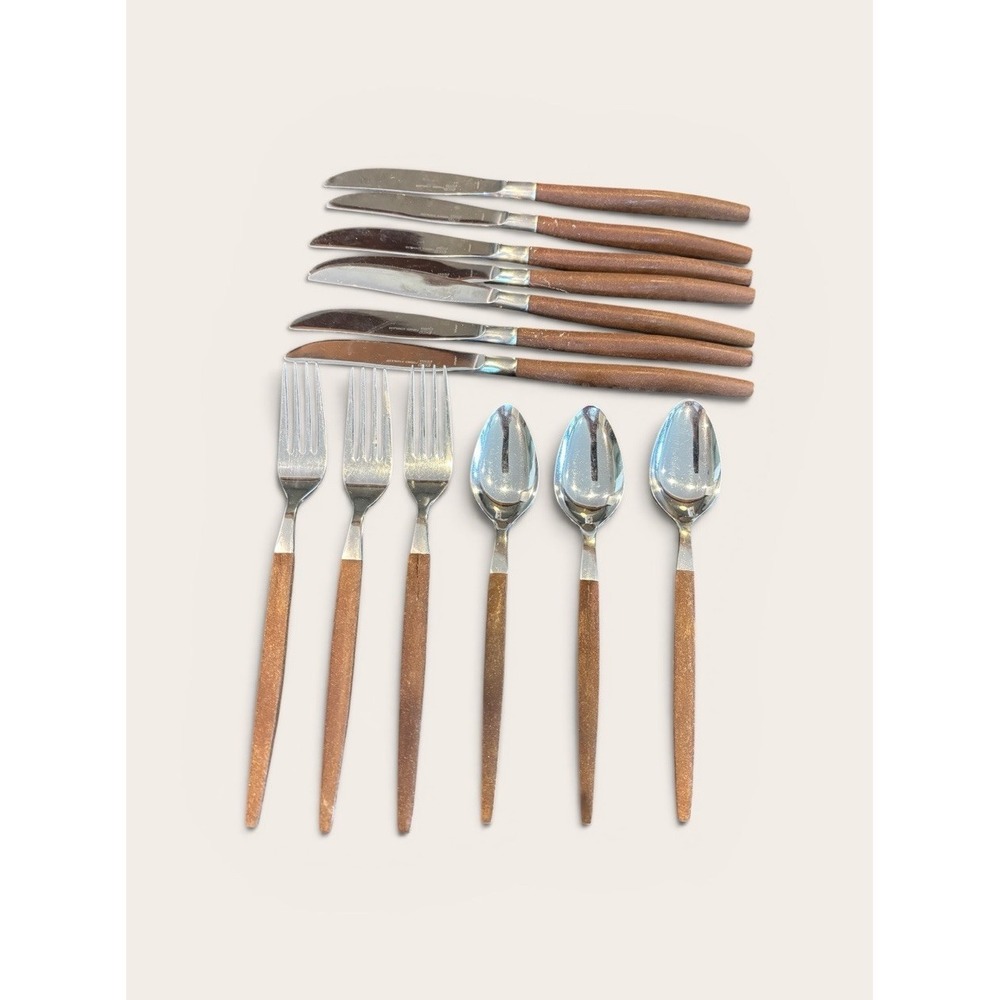 Vtg Lot of 11 Ekco Eterna Forged Stainless Spoons Knives‎ Flatware Japan Wood